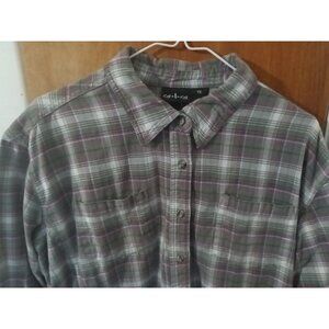 Cg l cg Shirt Flannel Women's Size 1X Gray Plaid 3/4 Sleeve Collared